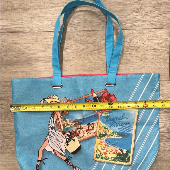 Lancôme Blue Large Tote with French Riviera Girl Graphic Design Beach Rose